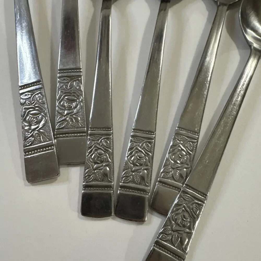 Vintage Tablespoons And Teaspoons - Rose Pattern National Stainless Flatware
